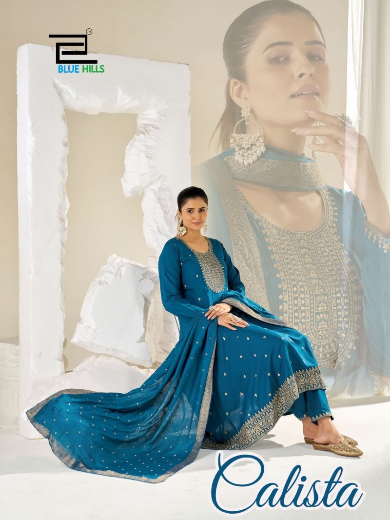 Blue Hills Calista Plus Size Rayon Sequence Anarkali Kurti With Pant Dupatta Wholesale