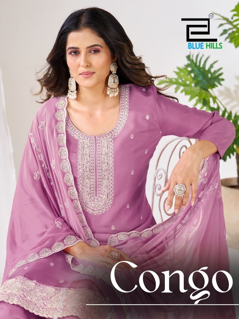 Blue Hills Congo Roman Silk Sequence Work Kurti With Bottom Dupatta Wholesale