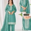 Stylish Blue Hills Congo Roman Silk Sequence Work Kurti With Bottom Dupatta Wholesale 2026