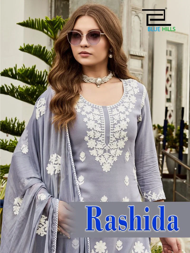 Blue Hills Rashida Rayon Thread Work Kurti With Bottom Dupatta Wholesale