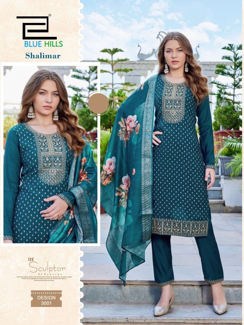 Latest Blue Hills Shalimar Plus Size Mul Chanderi Foil Printed Kurti With Pant Dupatta Wholesale 2026
