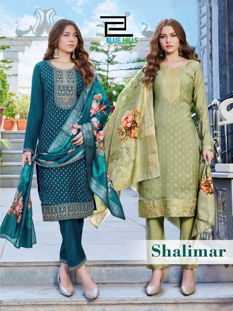 Blue Hills Shalimar Plus Size Mul Chanderi Foil Printed Kurti With Pant Dupatta Wholesale