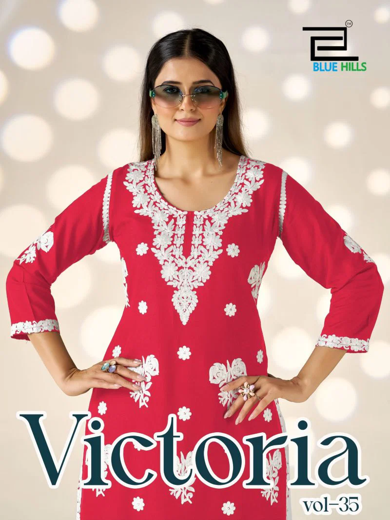 Blue Hills Victoria Vol 35 Rayon Thread Embroidered Kurti With Bottom Collection Wholesale