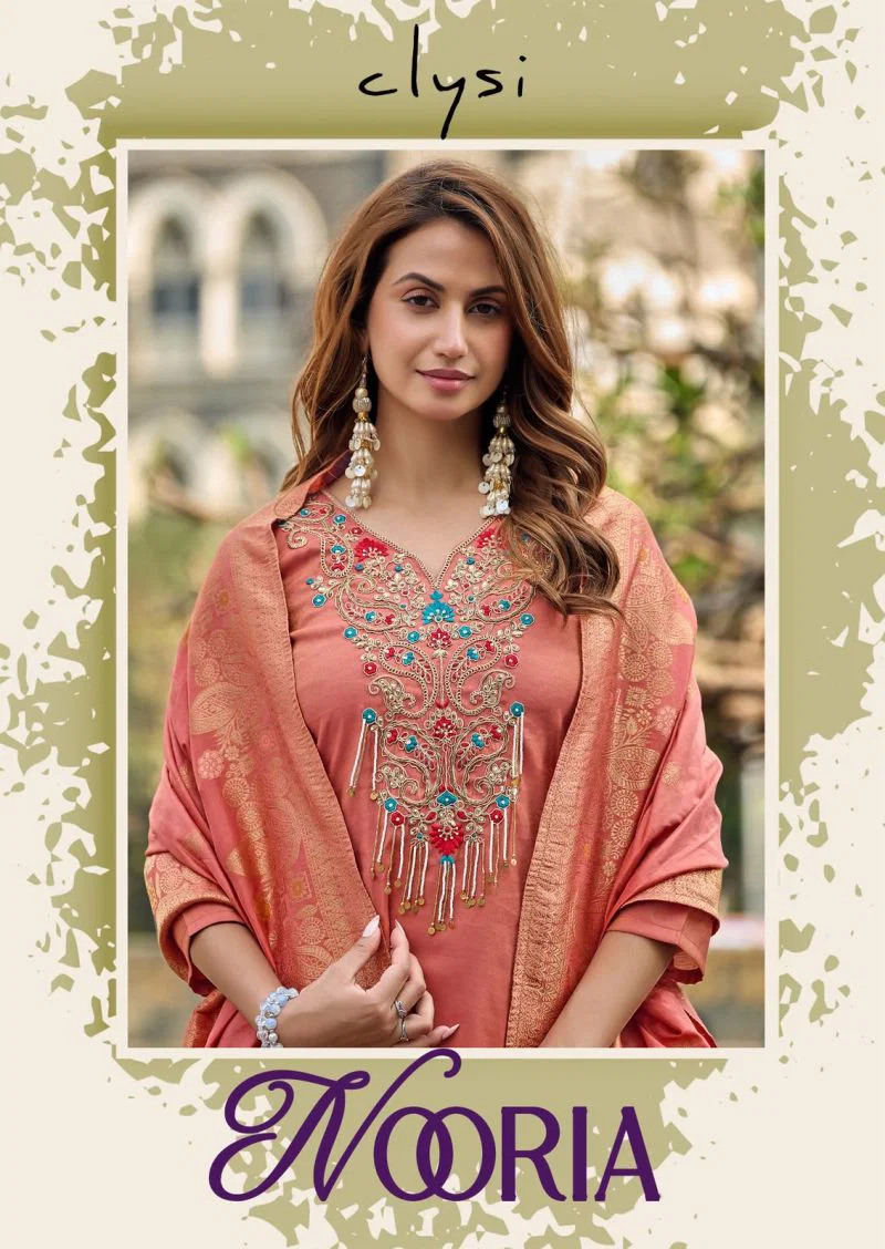 Clysi Nooria Roman Simar Khatali And Thread Work Kurti With Bottom Dupatta Wholesale