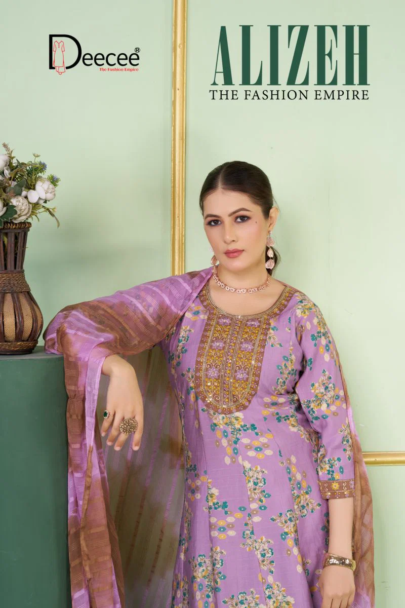 Deecee Alizeh Biba Dobby Print Sequence Embroidered Anarkali Kurti With Bottom Dupatta Wholesale