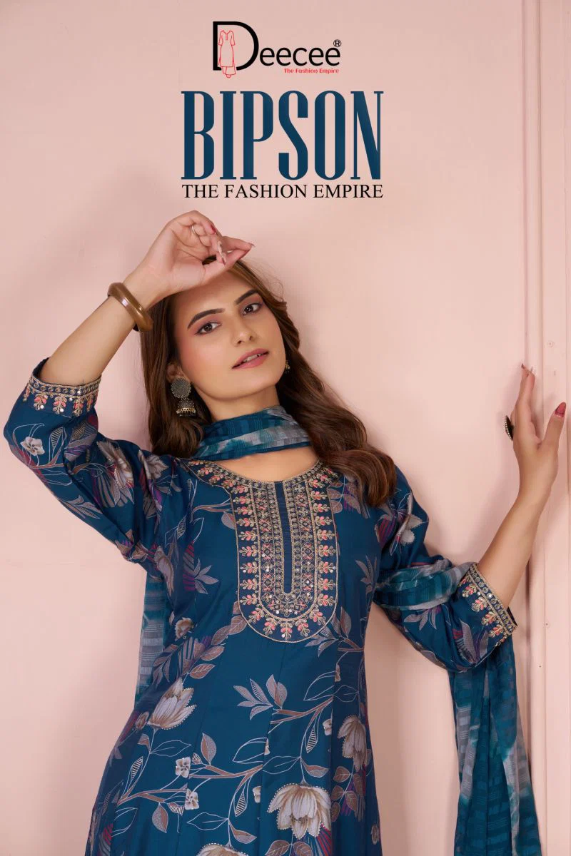 Deecee Bipson Pixel Print Embroidered Anarkali Kurti With Bottom Dupatta Collection Wholesale