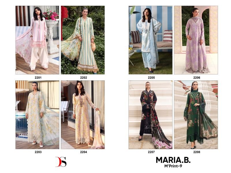 Deepsy Maria B M Print Vol 9 Chiffon Dupatta Cotton Printed Salwar Kameez Wholesale