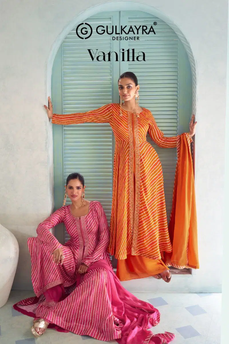 Gulkayra Vanilla Chinon Digital Print Embroidered Top Bottom Dupatta Collection Wholesale