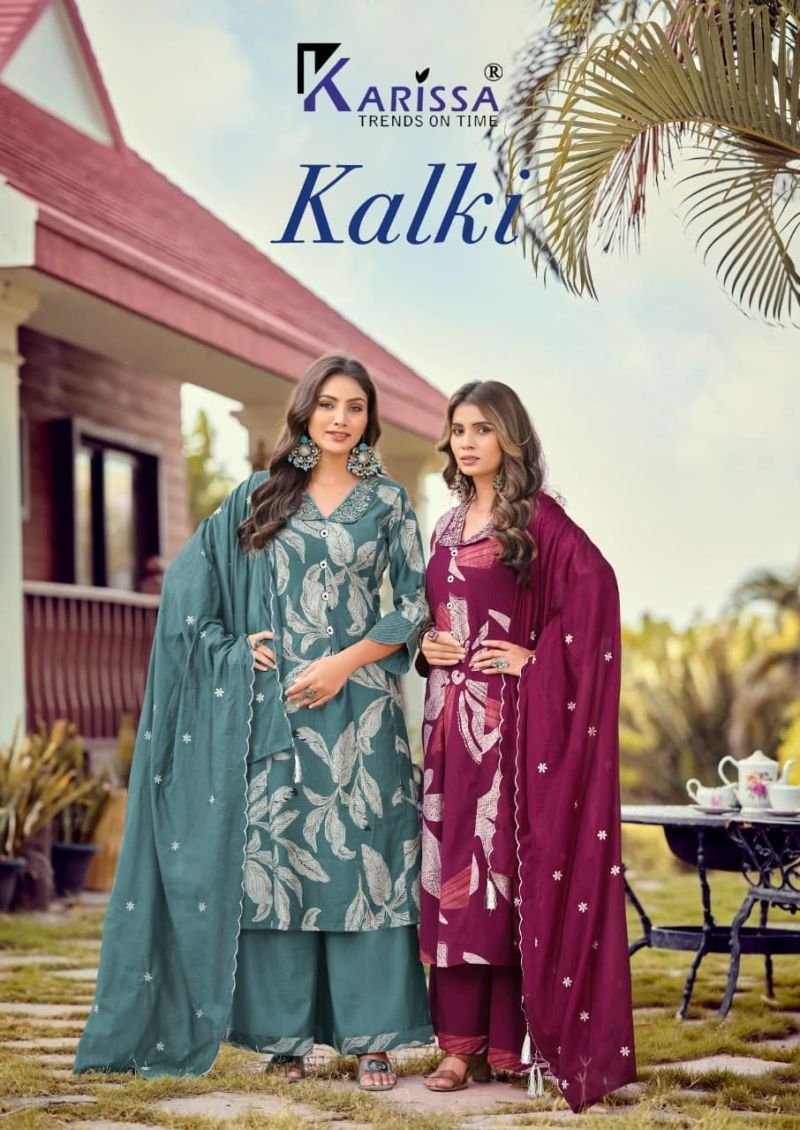 Karissa Kalki Vatican Foil Print Thread Work Kurti With Bottom Dupatta Wholesale
