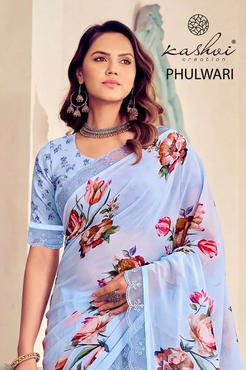 Kashvi Phulwari Vol 1 Weightless Print Embroidered Saree Collection Wholesale