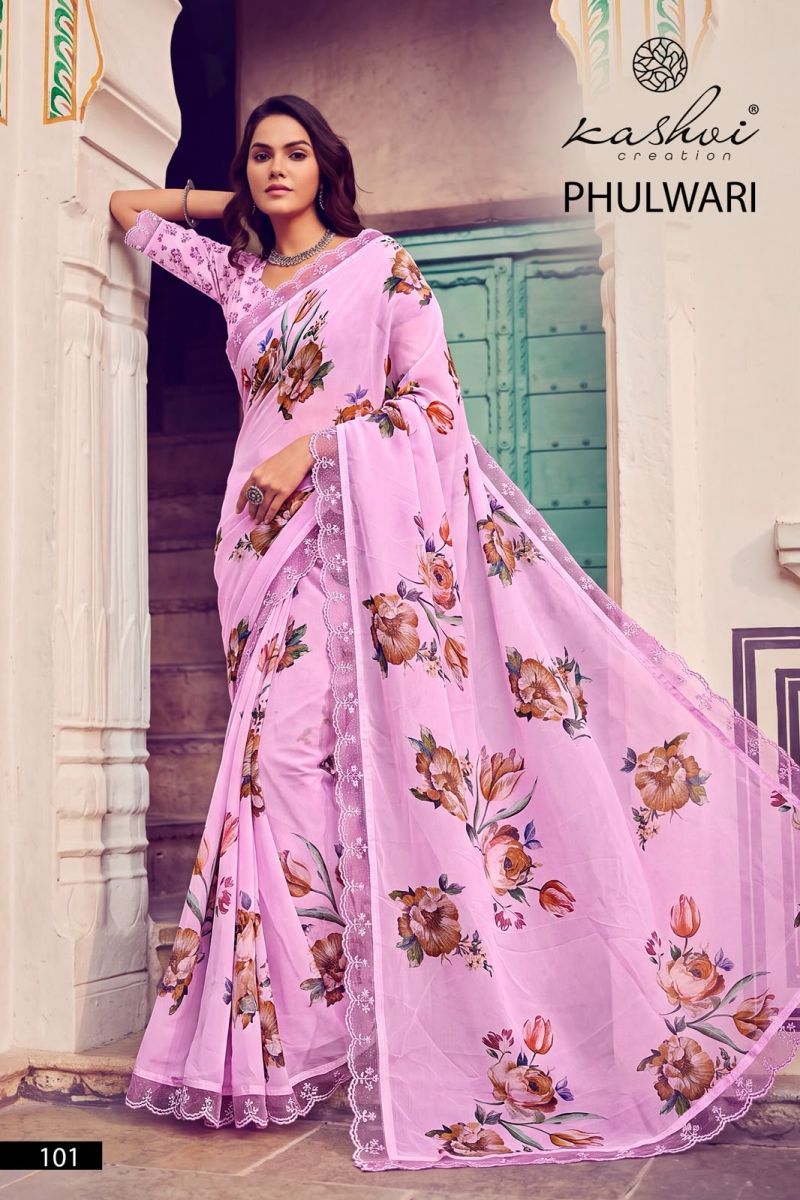 Kashvi Phulwari Vol 1 Weightless Print Embroidered Saree Collection Wholesale