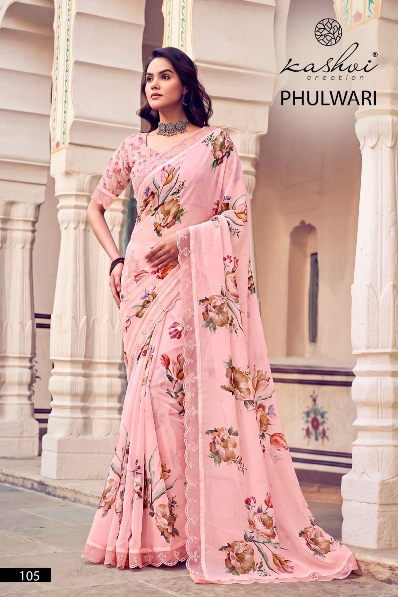 Kashvi Phulwari Vol 1 Weightless Print Embroidered Saree Collection Wholesale
