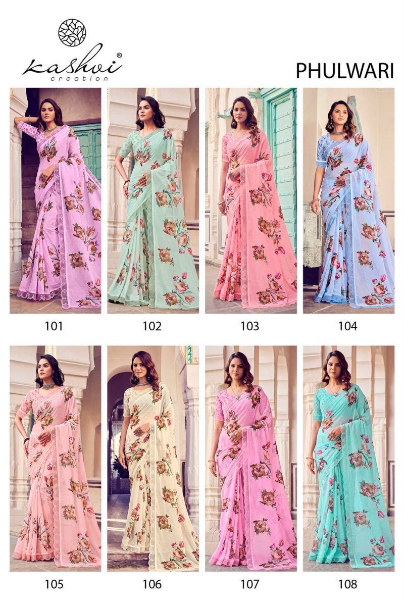 Kashvi Phulwari Vol 1 Weightless Print Embroidered Saree Collection Wholesale