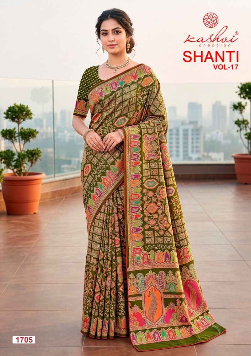 Kashvi Shanti Vol 17 Bright Moss Foil Printed Saree Collection Wholesale