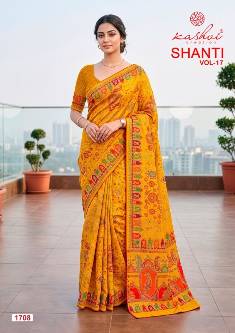 Kashvi Shanti Vol 17 Bright Moss Foil Printed Saree Collection Wholesale