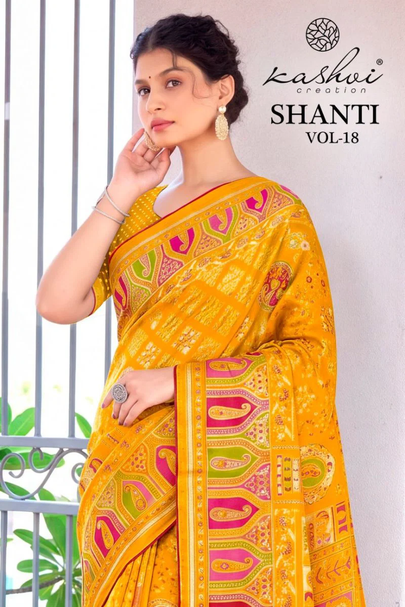 Kashvi Shanti Vol 18 Bright Moss Foil Printed Saree Collection Wholesale