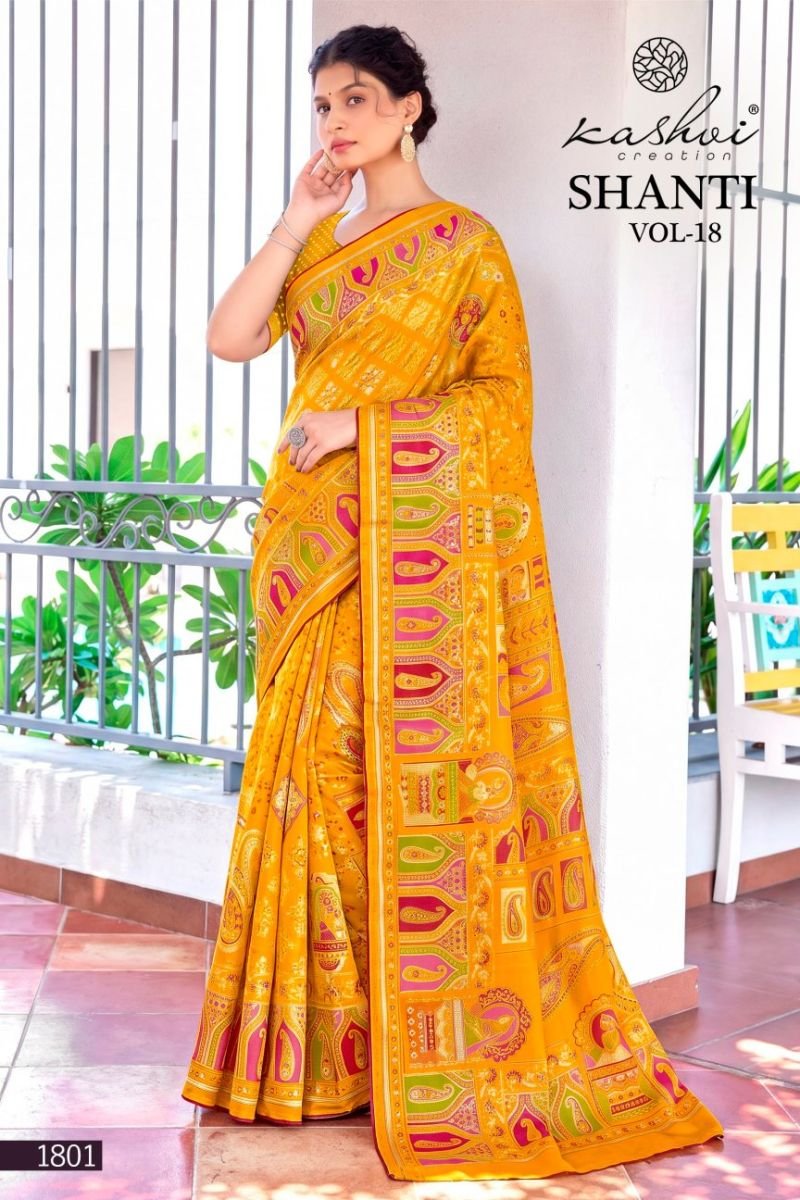 Kashvi Shanti Vol 18 Bright Moss Foil Printed Saree Collection Wholesale