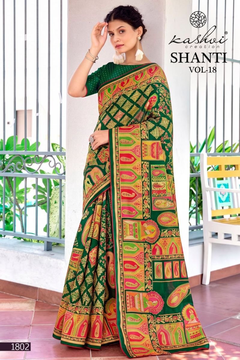 Kashvi Shanti Vol 18 Bright Moss Foil Printed Saree Collection Wholesale