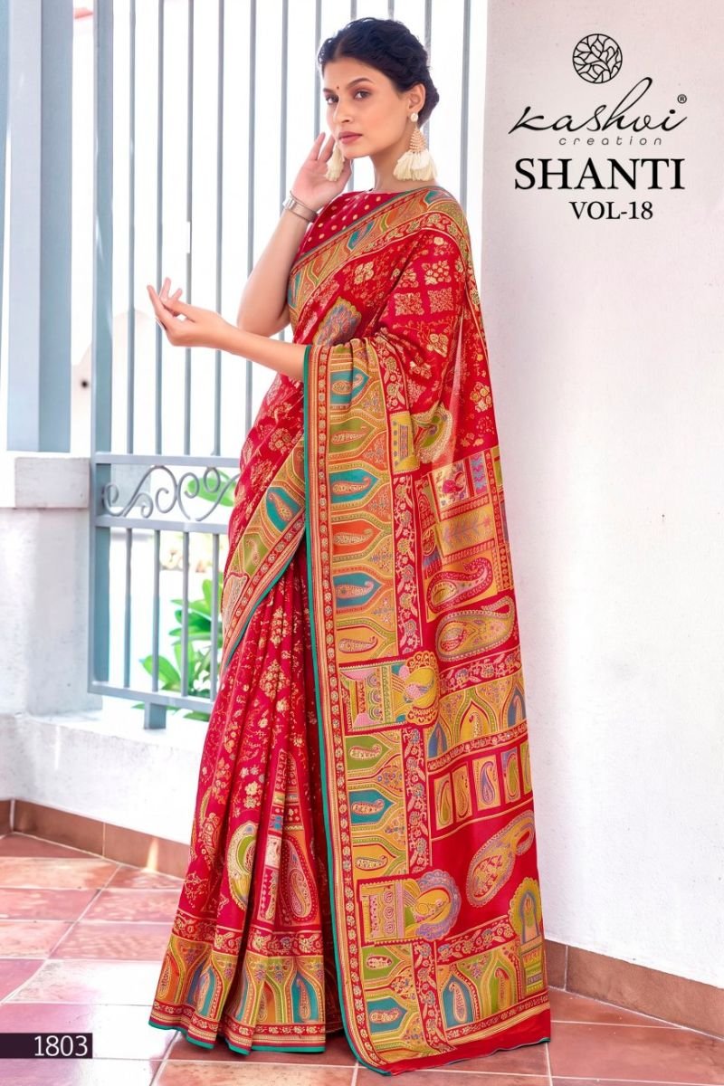 Kashvi Shanti Vol 18 Bright Moss Foil Printed Saree Collection Wholesale