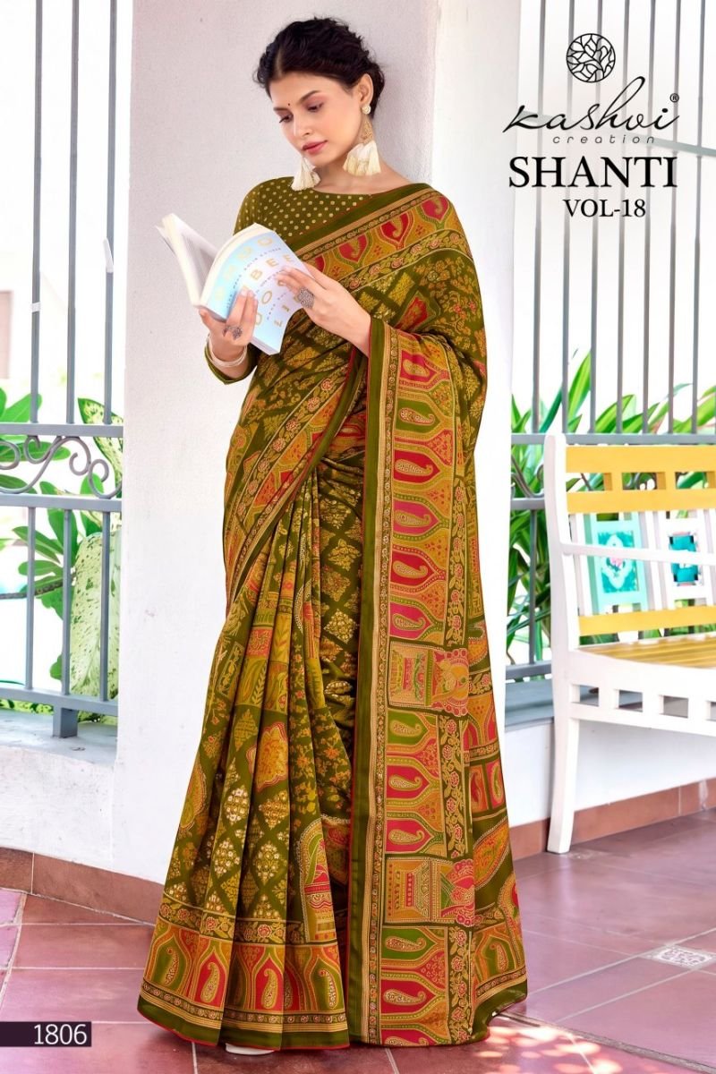 Kashvi Shanti Vol 18 Bright Moss Foil Printed Saree Collection Wholesale