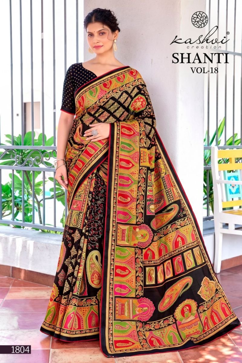 Kashvi Shanti Vol 18 Bright Moss Foil Printed Saree Collection Wholesale