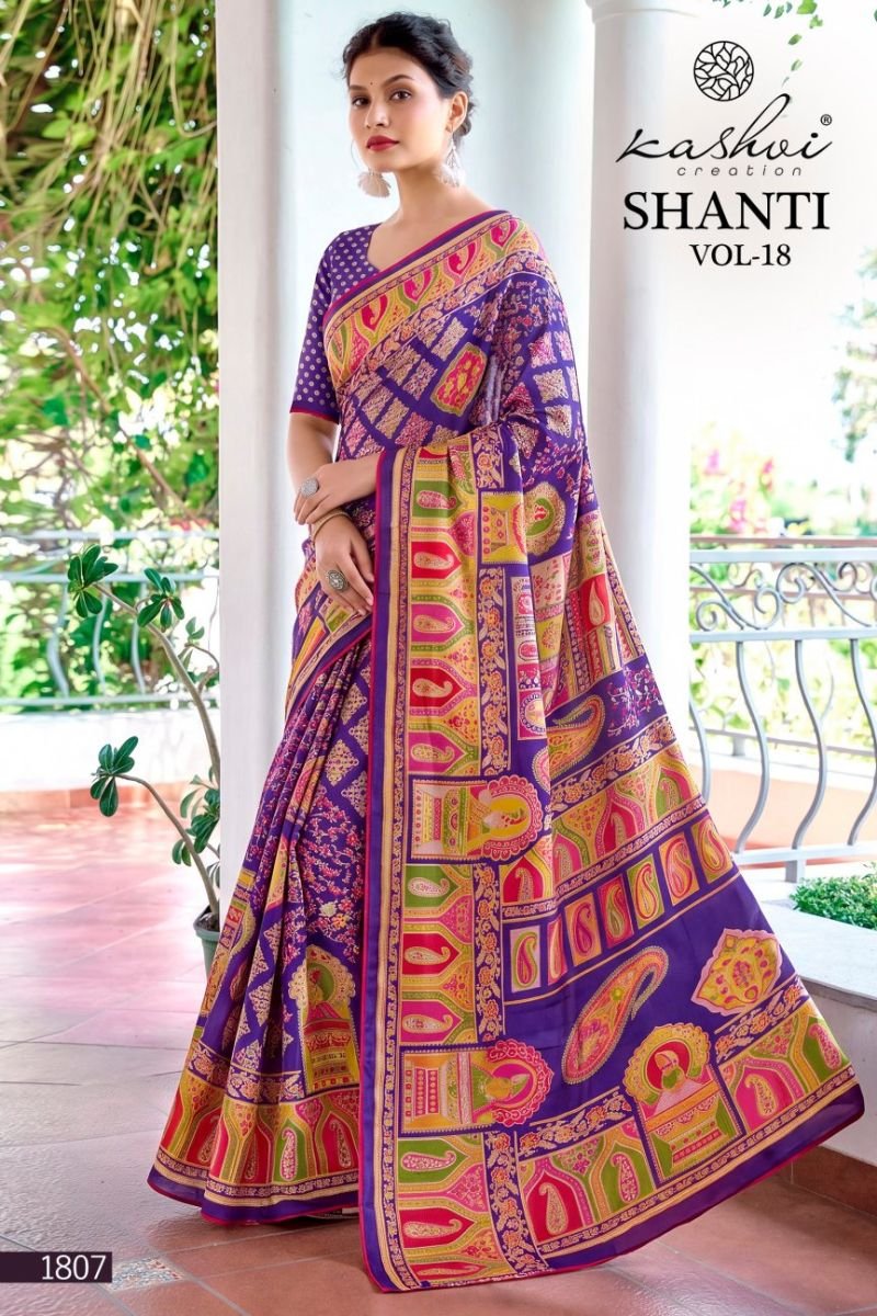 Kashvi Shanti Vol 18 Bright Moss Foil Printed Saree Collection Wholesale