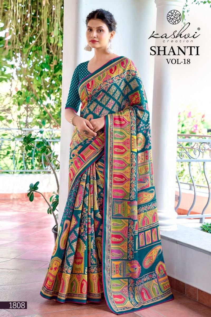 Kashvi Shanti Vol 18 Bright Moss Foil Printed Saree Collection Wholesale