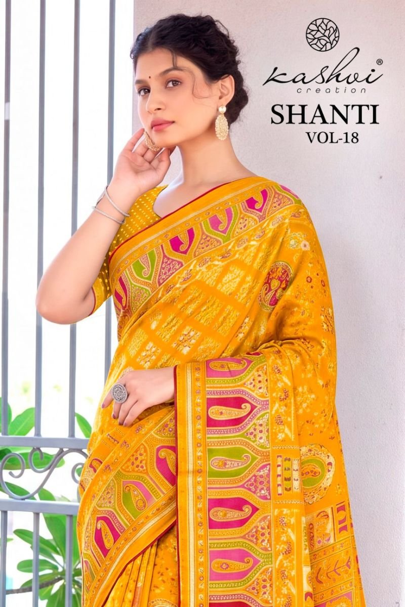 Kashvi Shanti Vol 18 Bright Moss Foil Printed Saree Collection Wholesale