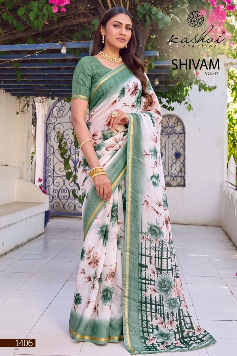 Kashvi Shivam Vol 14 Dull Moss Viscose Printed Saree Collection Wholesale