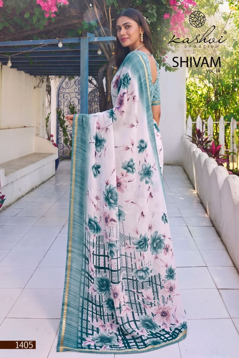 Kashvi Shivam Vol 14 Dull Moss Viscose Printed Saree Collection Wholesale