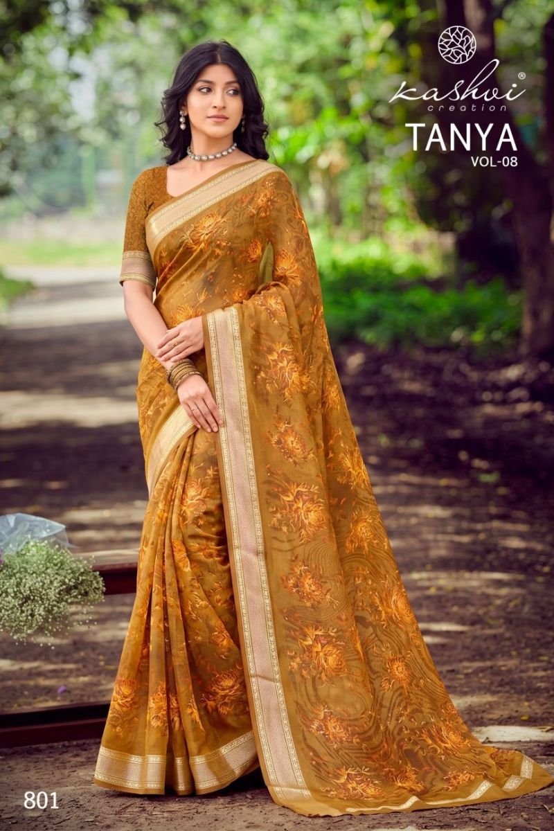Kashvi Tanya Vol 8 Dull Moss Viscose Border Printed Saree Collection Wholesale