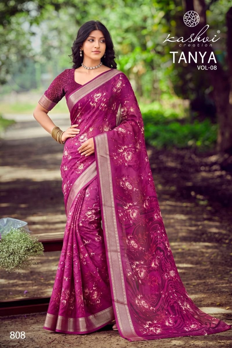 Kashvi Tanya Vol 8 Dull Moss Viscose Border Printed Saree Collection Wholesale