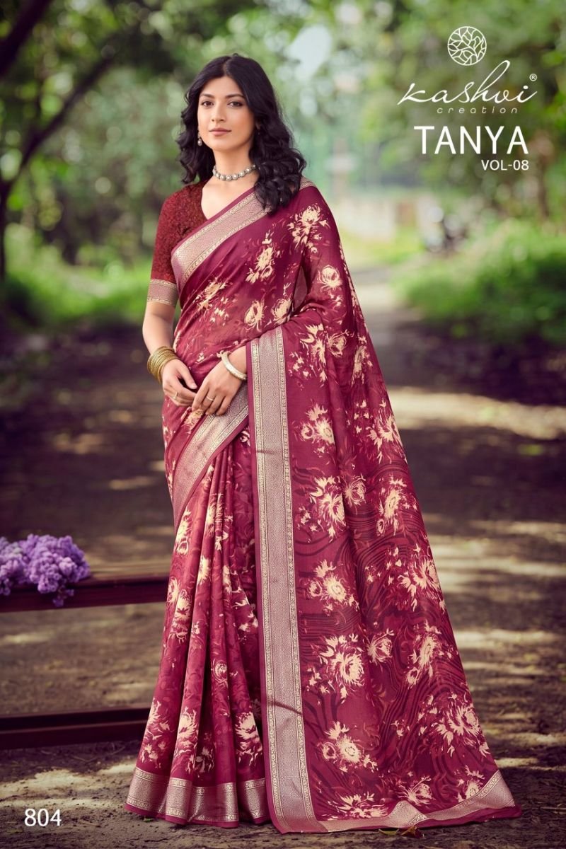 Kashvi Tanya Vol 8 Dull Moss Viscose Border Printed Saree Collection Wholesale