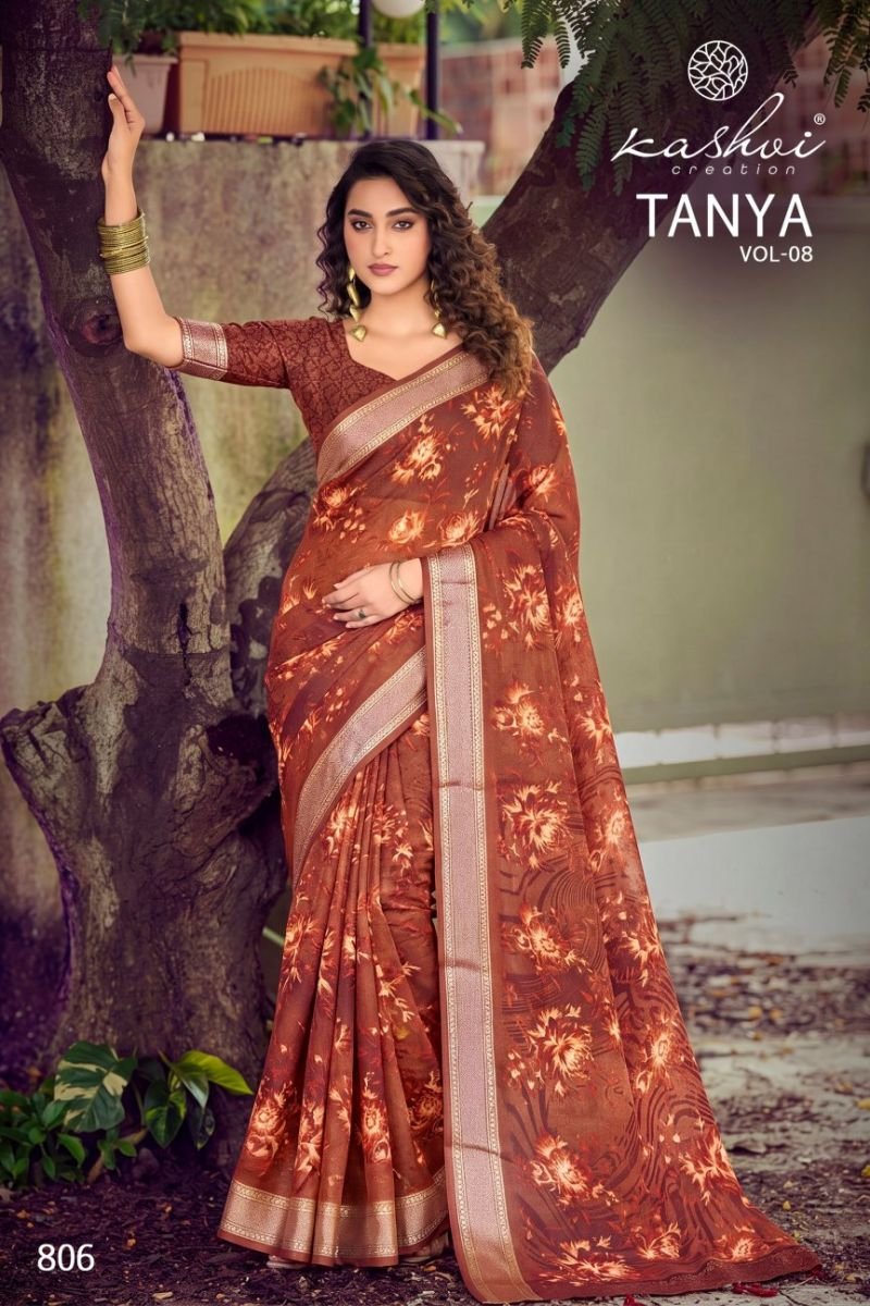 Kashvi Tanya Vol 8 Dull Moss Viscose Border Printed Saree Collection Wholesale