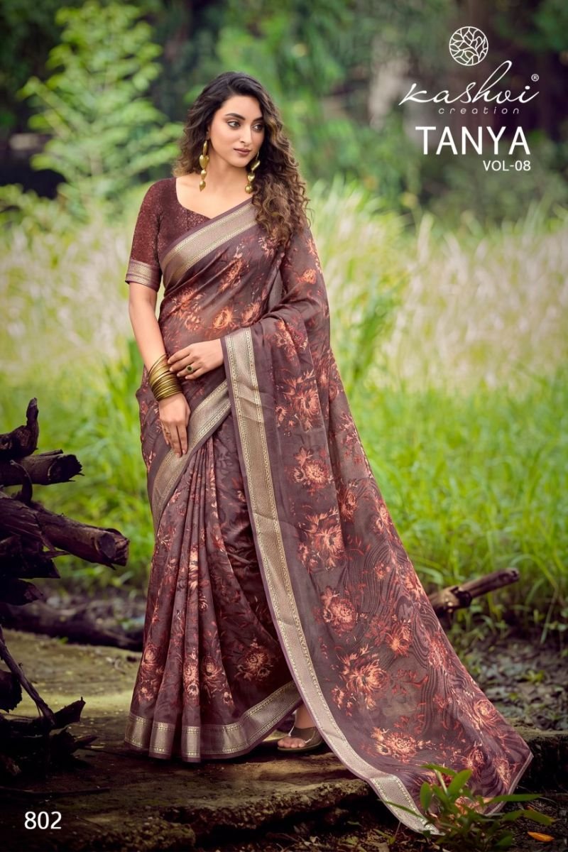 Kashvi Tanya Vol 8 Dull Moss Viscose Border Printed Saree Collection Wholesale