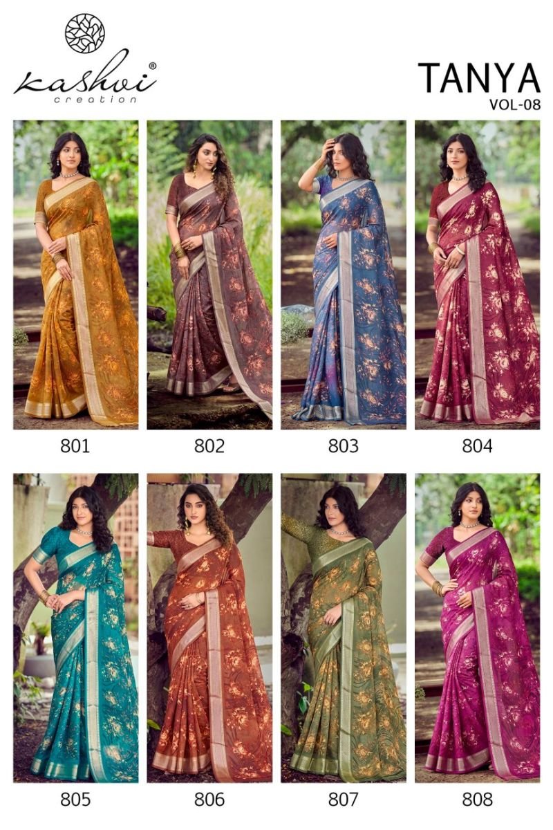 Kashvi Tanya Vol 8 Dull Moss Viscose Border Printed Saree Collection Wholesale