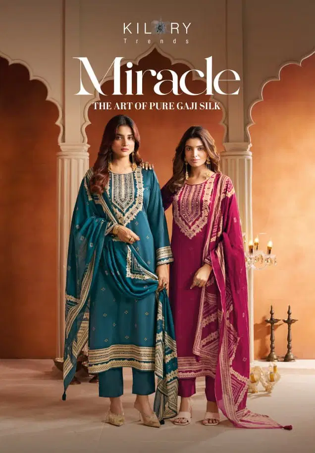 Kilory Miracle Gaji Silk Digital Foil Print Mirror Handwork Salwar Kameez Collection Wholesale