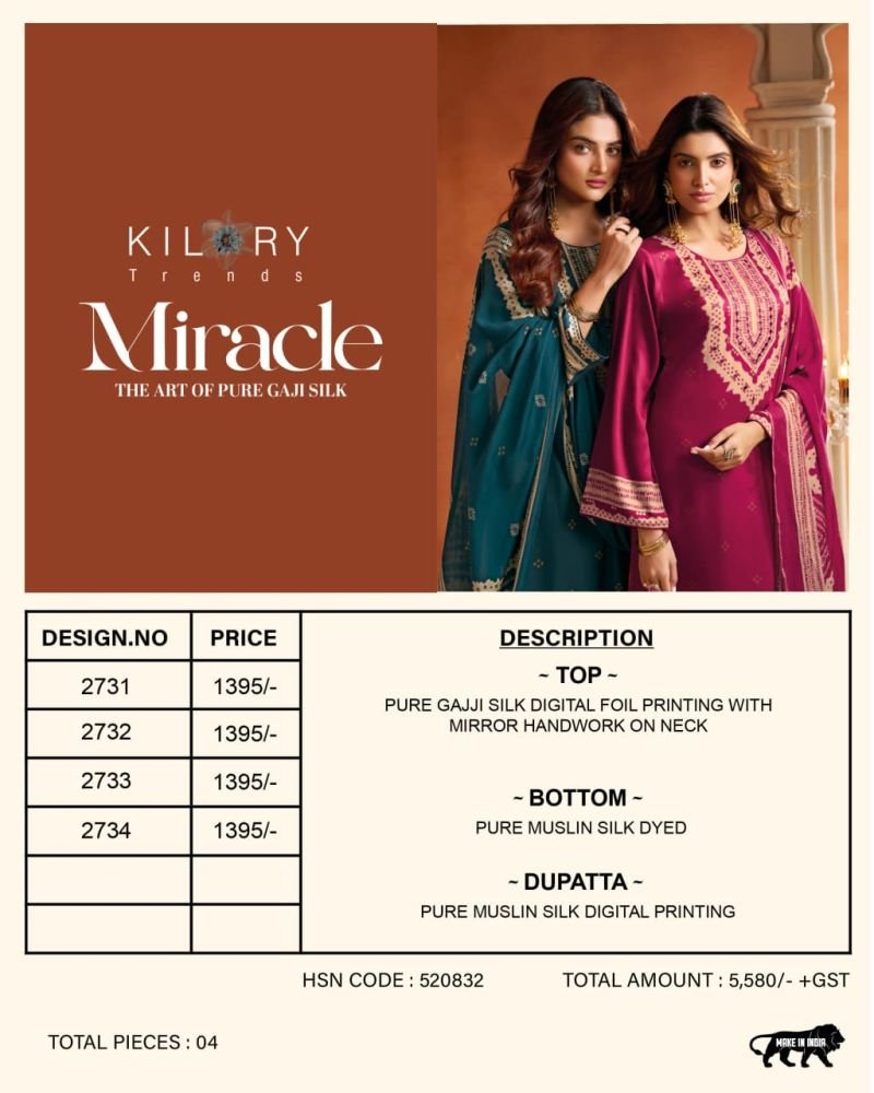 Latest Kilory Miracle Gaji Silk Digital Foil Print Mirror Handwork Salwar Kameez Collection Wholesale 2026