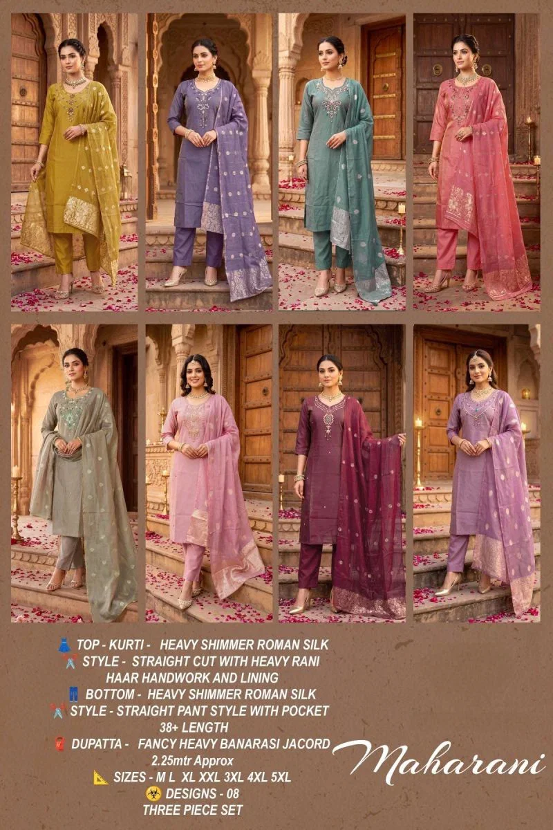 Stylish Maharani Vol 2 Shimmer Roman Silk Handworked Kurti Set Wholesale 2026