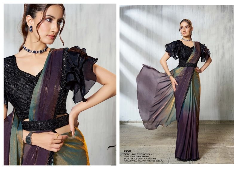 Mahotsav Mohmanthan 25600 Soiree Two Tone Satin Silk Beads Embroidered Saree Collection Wholesale