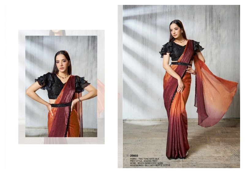 Mahotsav Mohmanthan 25600 Soiree Two Tone Satin Silk Beads Embroidered Saree Collection Wholesale