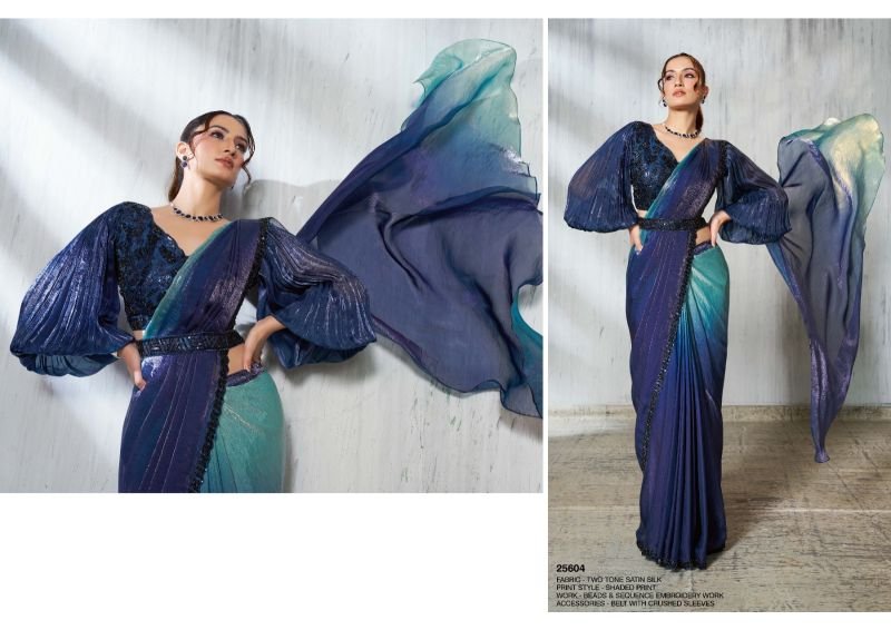 Mahotsav Mohmanthan 25600 Soiree Two Tone Satin Silk Beads Embroidered Saree Collection Wholesale
