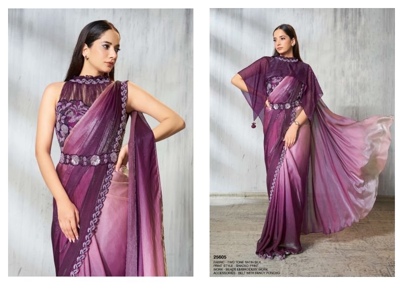 Mahotsav Mohmanthan 25600 Soiree Two Tone Satin Silk Beads Embroidered Saree Collection Wholesale