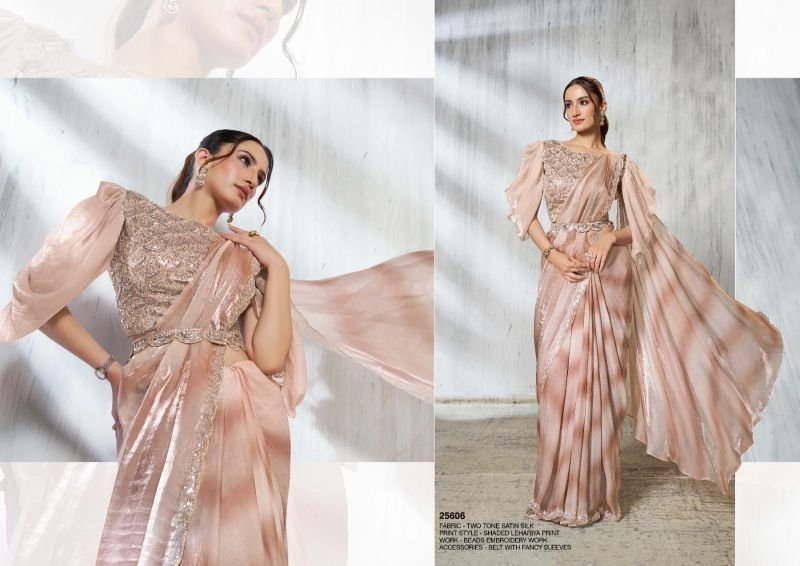 Mahotsav Mohmanthan 25600 Soiree Two Tone Satin Silk Beads Embroidered Saree Collection Wholesale