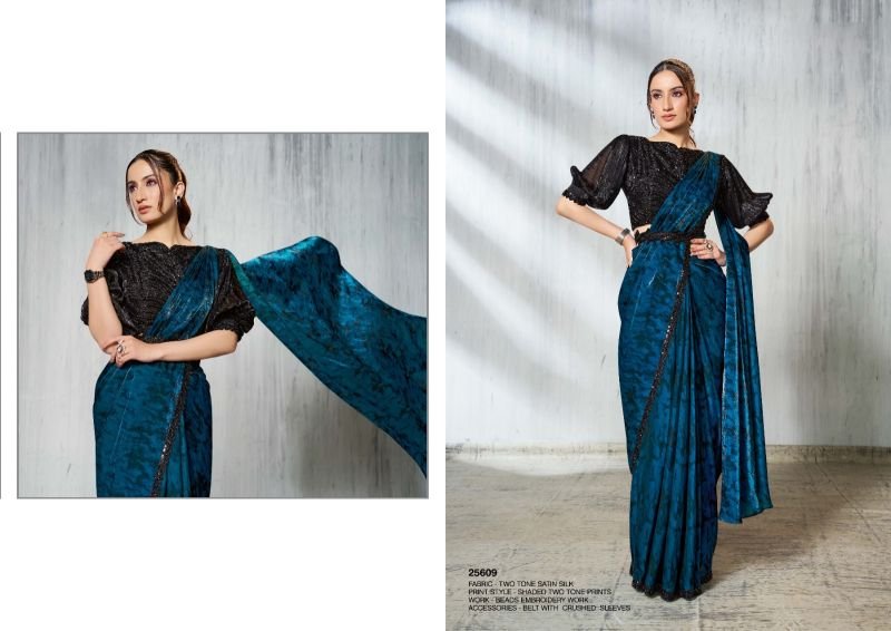 Mahotsav Mohmanthan 25600 Soiree Two Tone Satin Silk Beads Embroidered Saree Collection Wholesale