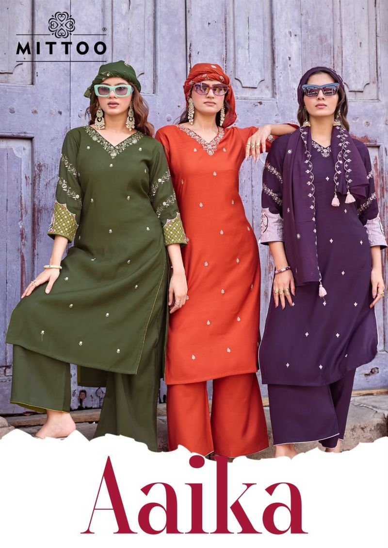 Mittoo Aaika Viscose Weaving Kurti With Pant Dupatta Collection Wholesale