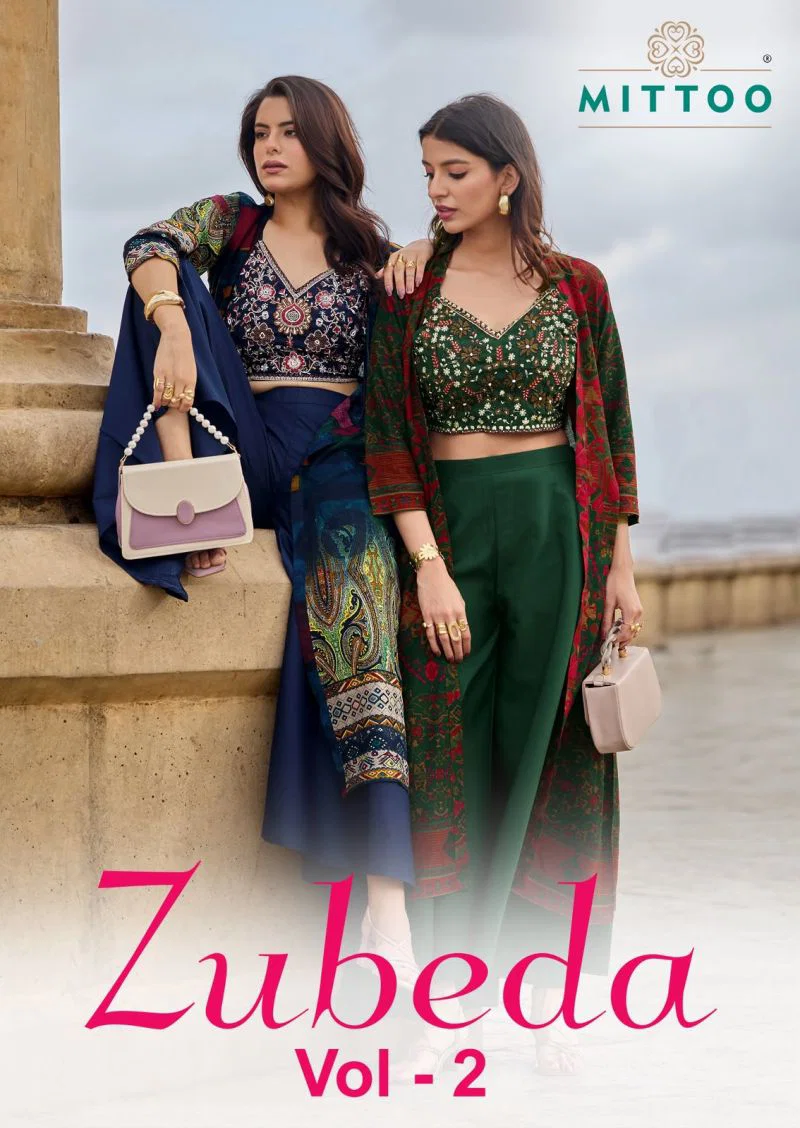 Mittoo Zubeda Vol 2 Roman Silk Thread And Hand Work Blouse With Shrug Bottom Collection Wholesale
