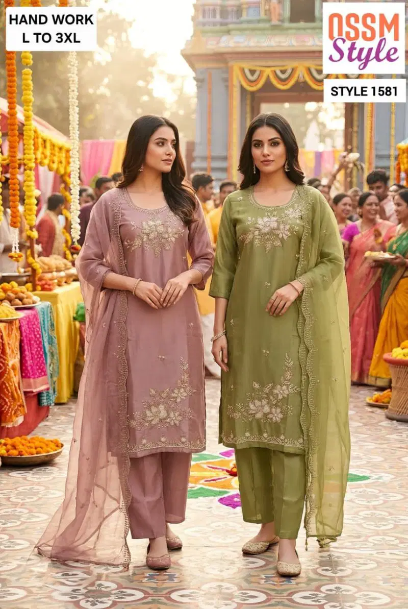 Ossm Style 1581 Viscose Roman Glass Beads Work Kurti With Bottom Dupatta Wholesale