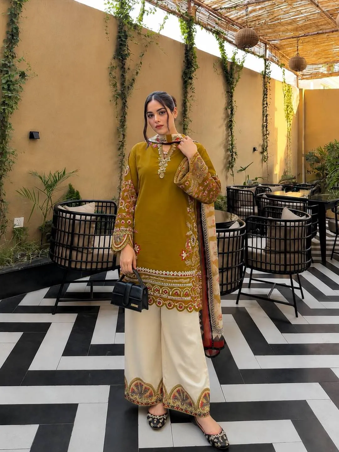 C585 1496 Roman Silk With Embroidery Work Kurti Plazzo Set Wholesale Supplier