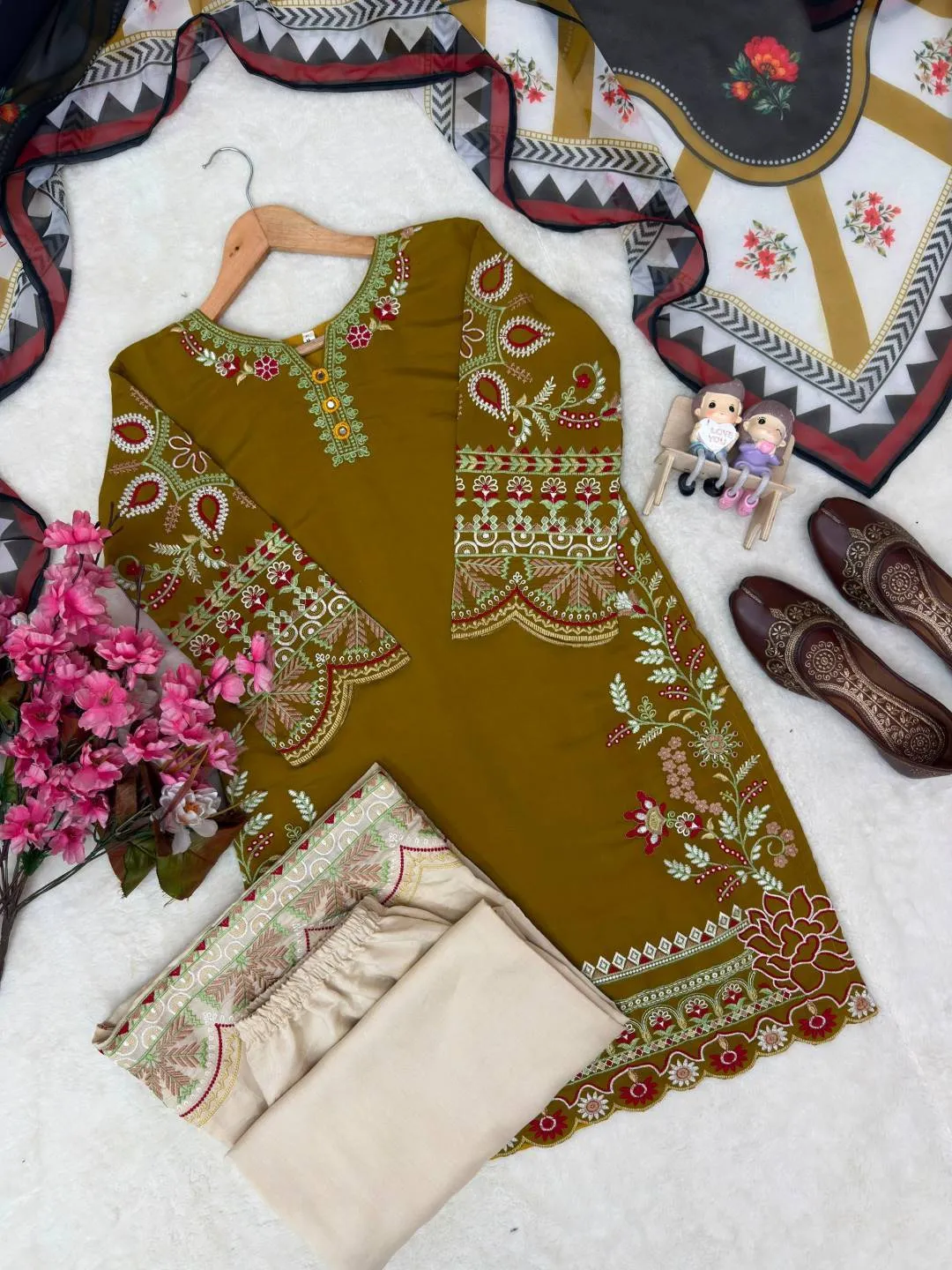 Beautiful C585 1496 Roman Silk With Embroidery Work Kurti Plazzo Set Wholesale Supplier 2026